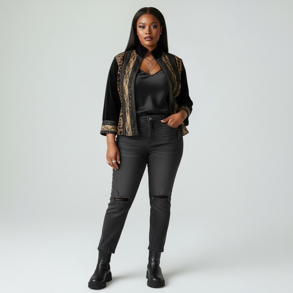 Whimsigoth Black velvet Burnout Lace full zip jacket dark Romance
